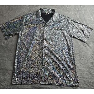 Vintage Positano Shirt Mens XL Silver Club Disco Multicolor Reflection S/S USA
